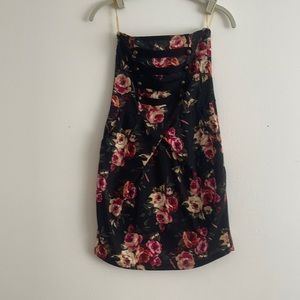 Black floral dress strapless with pockets